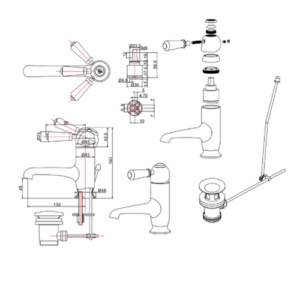 Burlington Chelsea Straight Basin Mixer with Pop-up Waste Chrome Brass White Accent One Tap Hole CH20