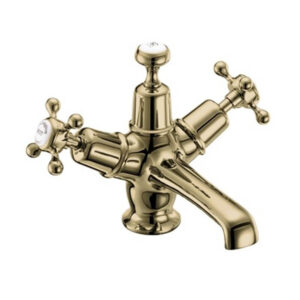 Burlington Claremont Regent Basin Mixer with Click-Clack Waste Gold Brass White Accent One Tap Hole CLR6_QTGOLD