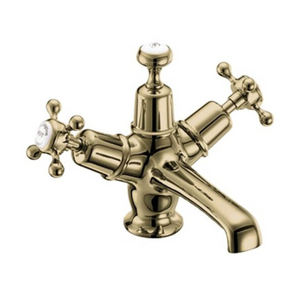 Burlington Claremont Regent Basin Mixer with Click-Clack Waste Gold Brass White Accent One Tap Hole CLR6_QTGOLD