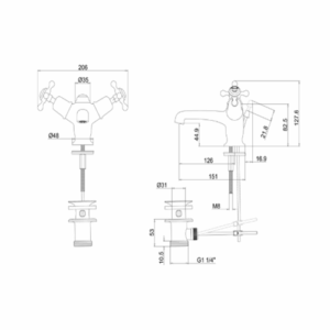 Burlington Claremont Basin Mixer with Pop-up Waste Gold Brass One Tap Hole CL4_QTGOLD