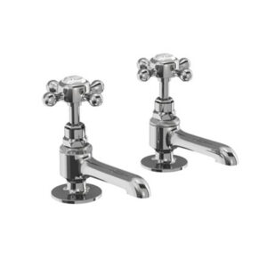 Burlington Stafford Long Nose Basin Pillar Taps Brass Chrome Finish Traditional Handles STA12_QT