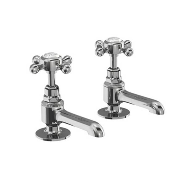 Burlington Stafford Long Nose Basin Pillar Taps Brass Chrome Finish Traditional Handles STA12_QT